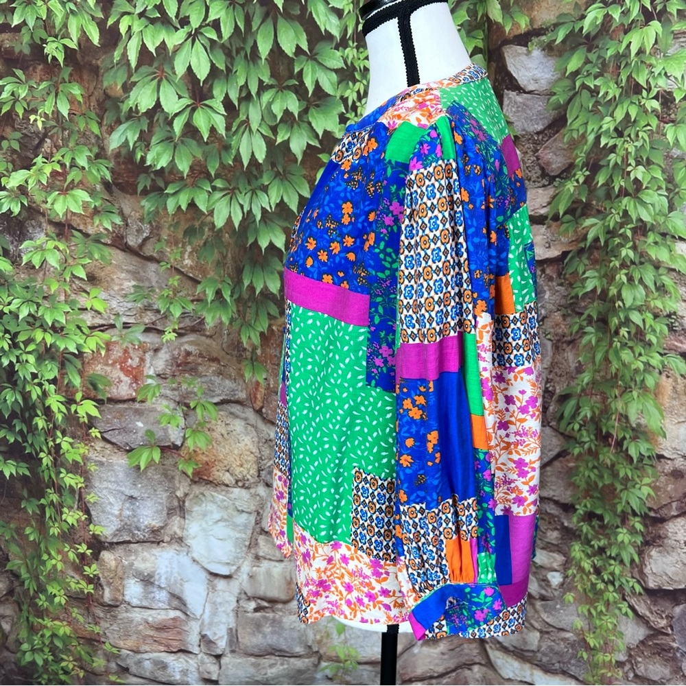 FATE Mixed Media Half-Placket Patchwork Blouse, S - image 4